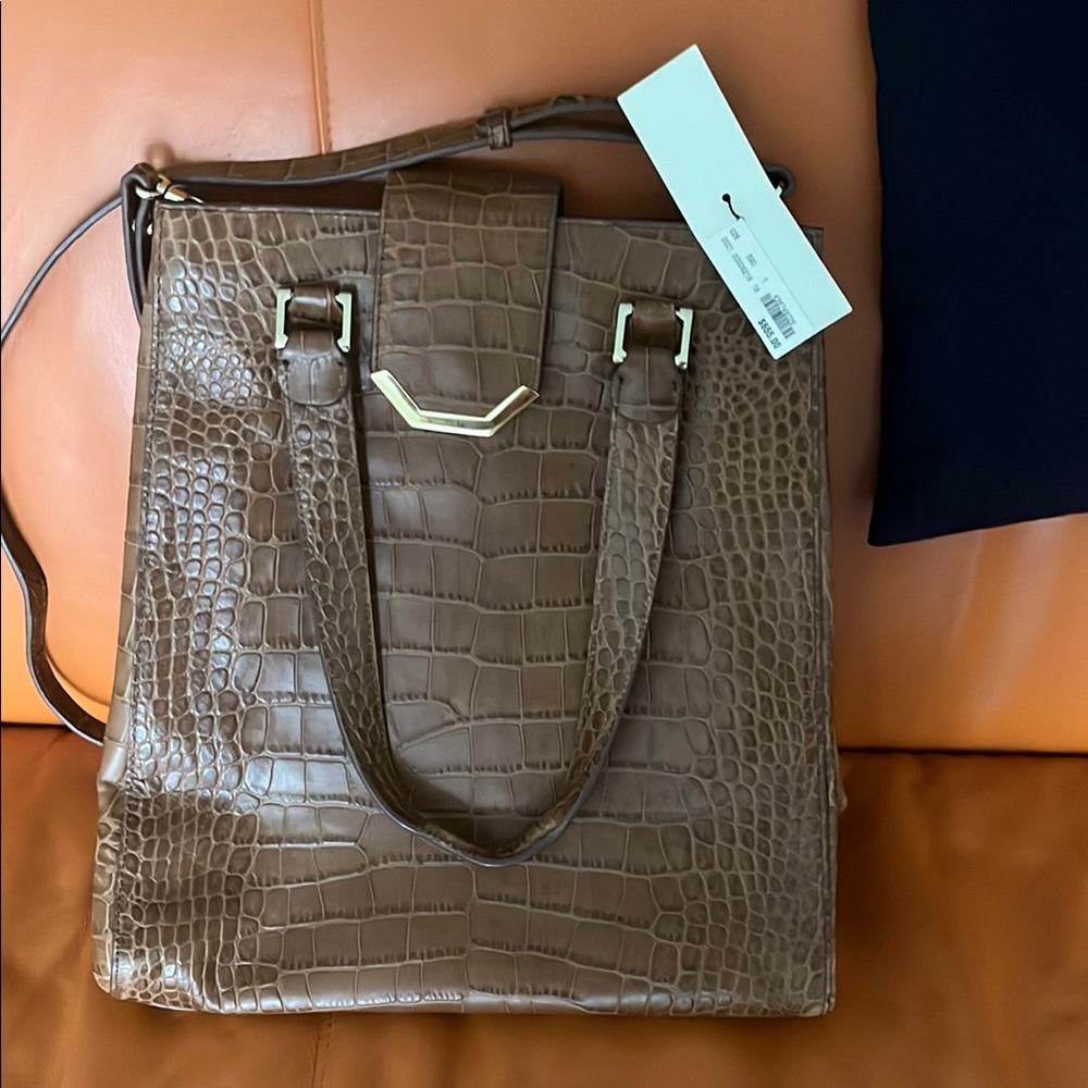 Brooks Brothers Brown Crocodile-Embossed Tote